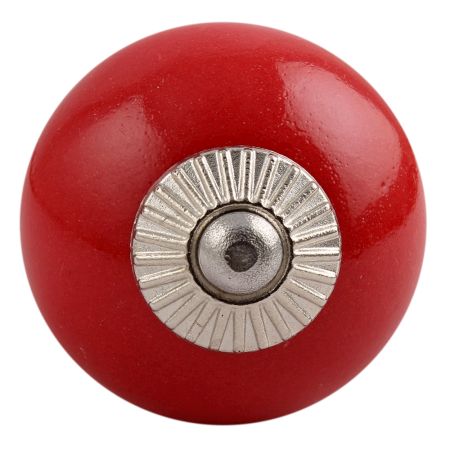 Solid Red Silver Fitting Ceramic Cabinet Knob